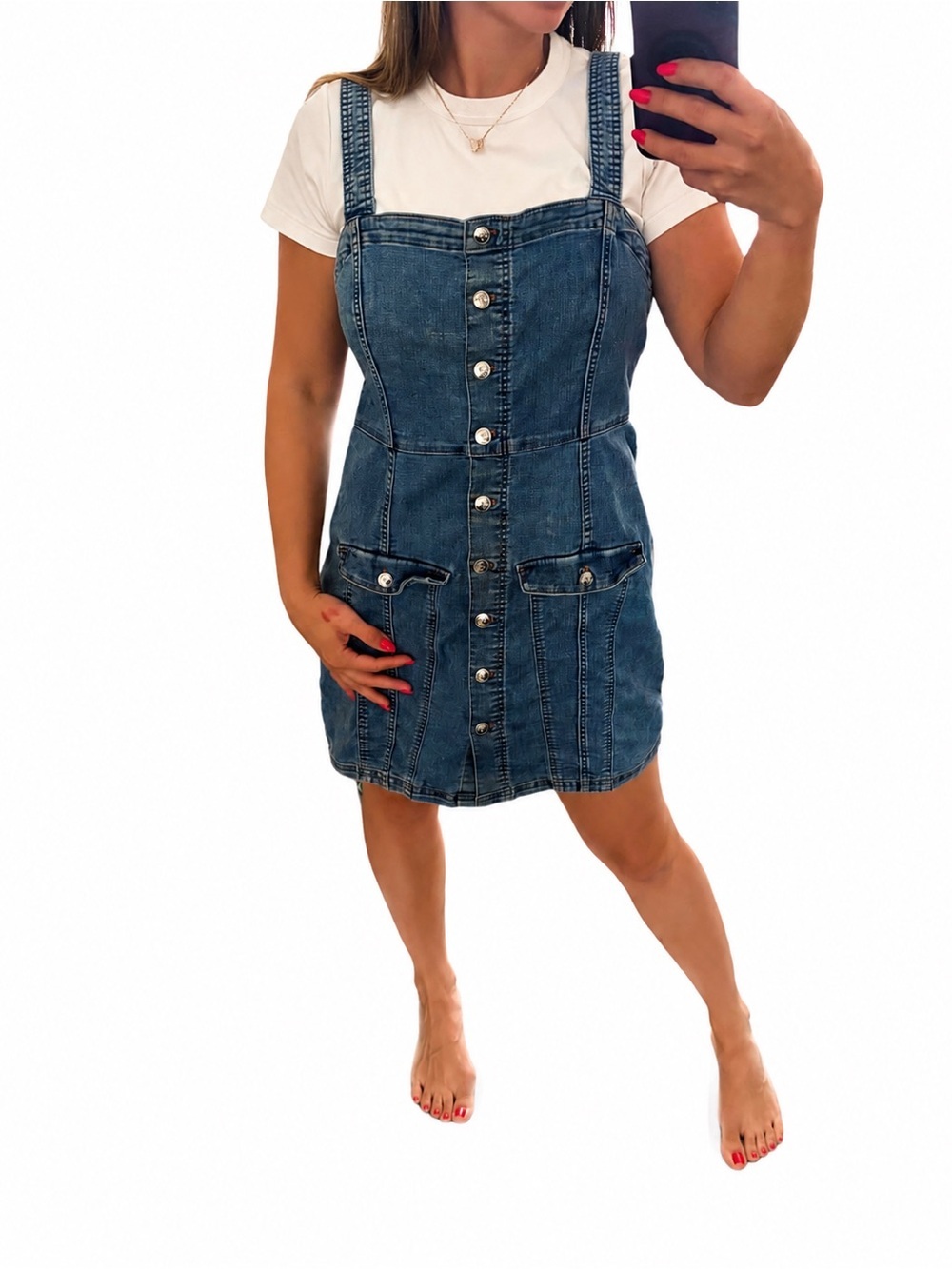 Divided Blue Denim Mini Dress with Button Front